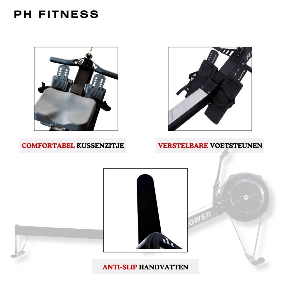 PH Fitness RowPro Roeiapparaat - BESCHADIGDE VERPAKKINGSDOOS, Sport en Fitness, Ophalen of Verzenden, Nieuw, Benen