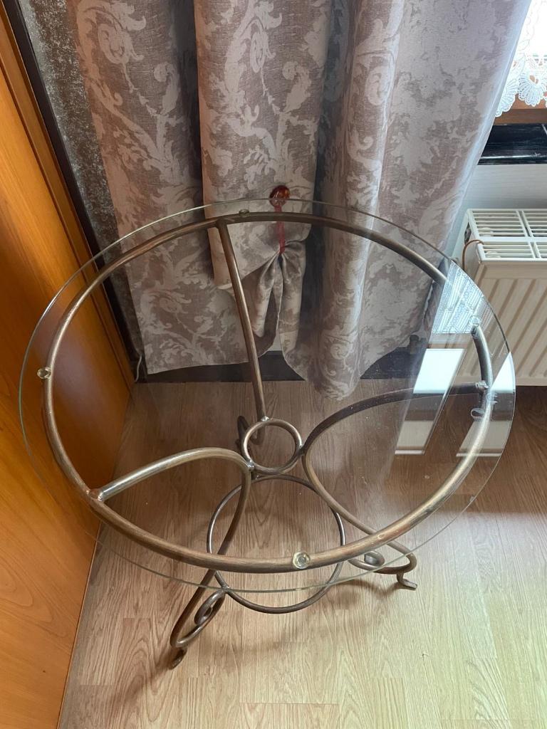 Superbe table verre et fer forgé, Rond, 50 à 100 cm, Comme neuf, Verre