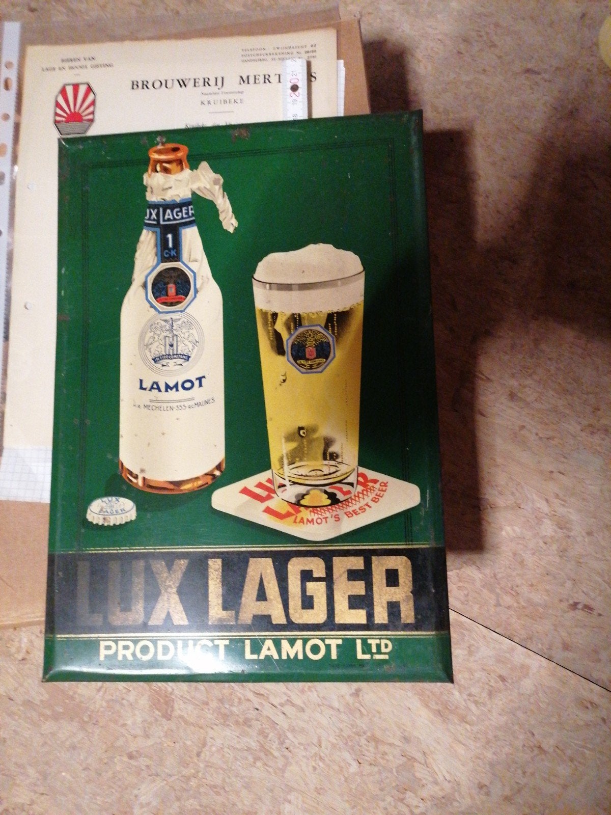 oude blikken biereclame lamot, Verzamelen, Ophalen of Verzenden