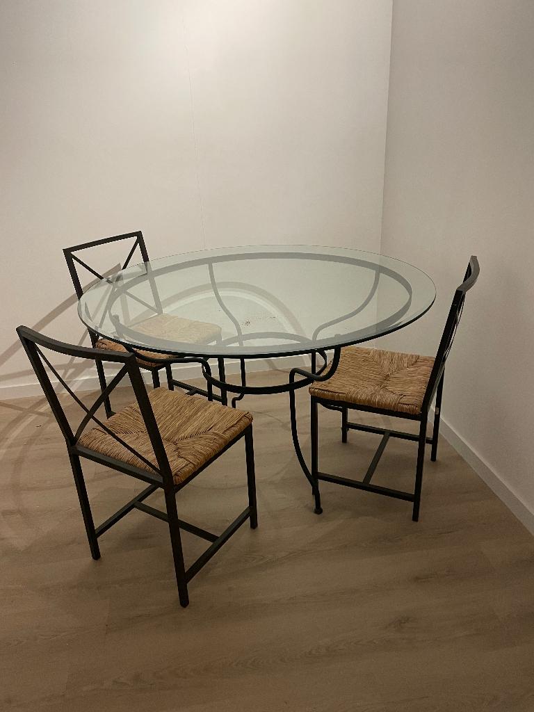 Eettafel en 4 stoelen, Ophalen, Rond, Vijf personen of meer, 100 tot 150 cm