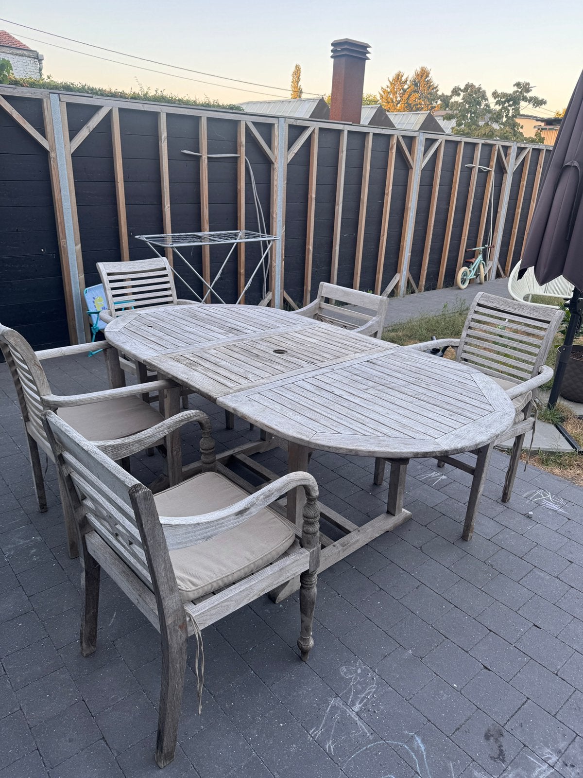 Tuintafel hout + 5 houten stoelen, Tuin en Terras, Ophalen, Gebruikt
