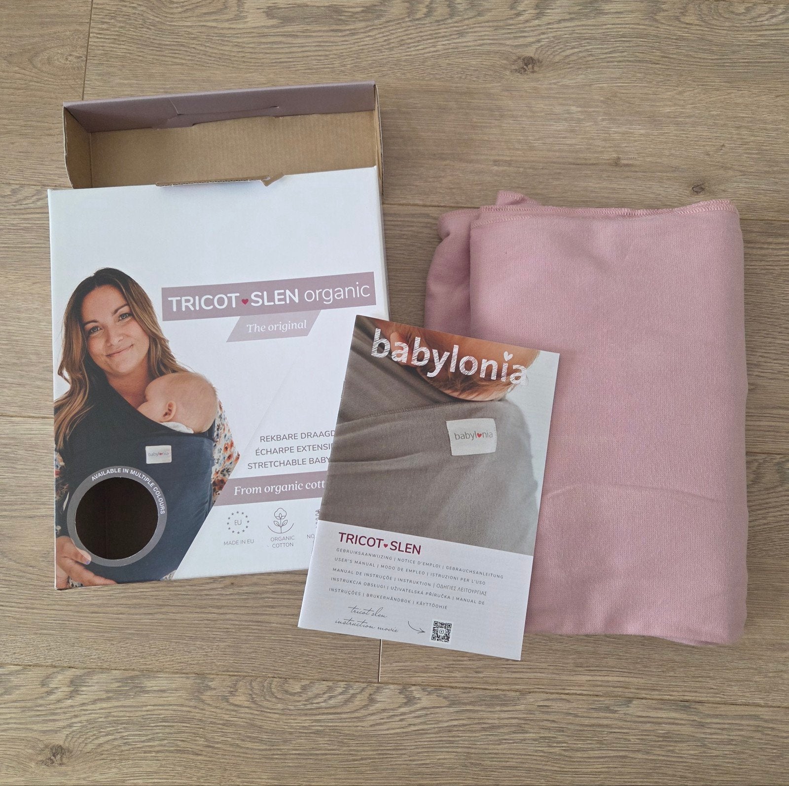 Babylonia Tricot-Slen draagdoek roze, Ophalen of Verzenden, Zo goed als nieuw, Buik, Rug of Zij, Draagdoek