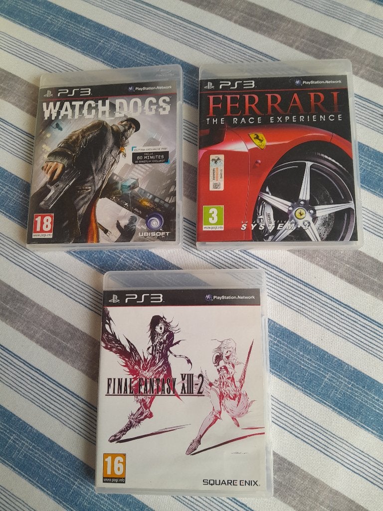 3 PS3-games (Final Fantasy, Watch Dogs, Ferrari) TBE, Games en Spelcomputers, Avontuur en Actie, Gebruikt, 1 speler, Ophalen of Verzenden
