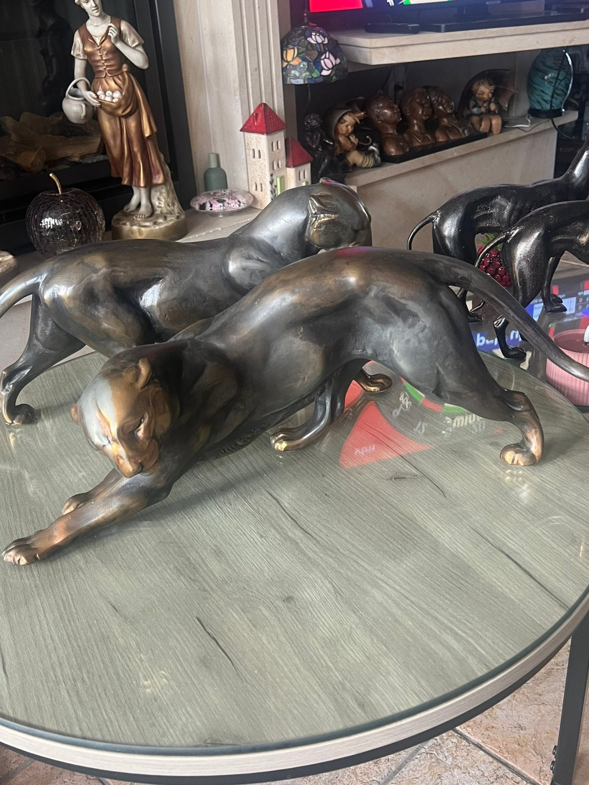 Antieke bronzen artdeco panters, Antiek en Kunst, Ophalen