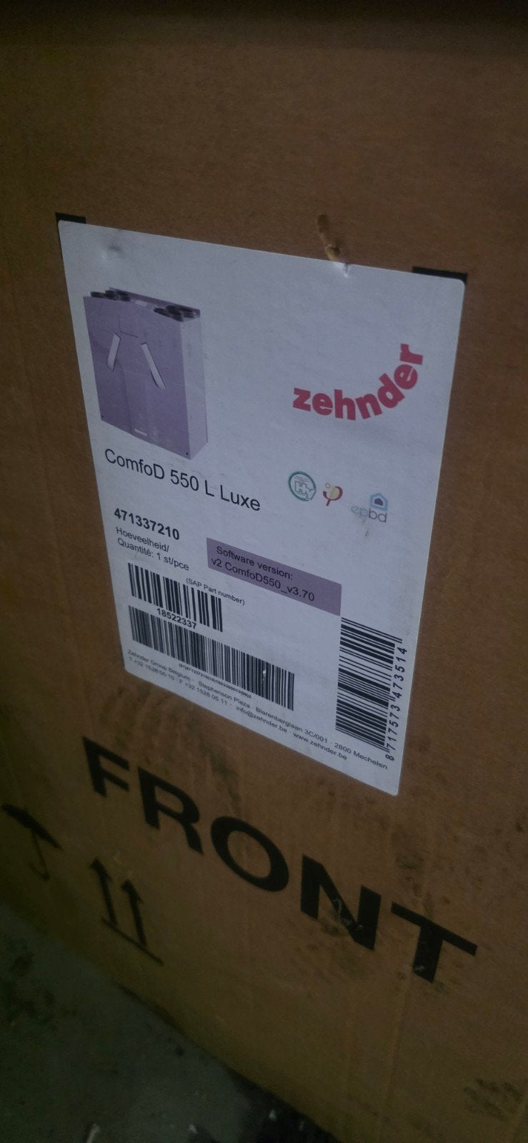 WTW-unit Zehnder ComfoD 550 L Luxe + bediening - NIEUW in do