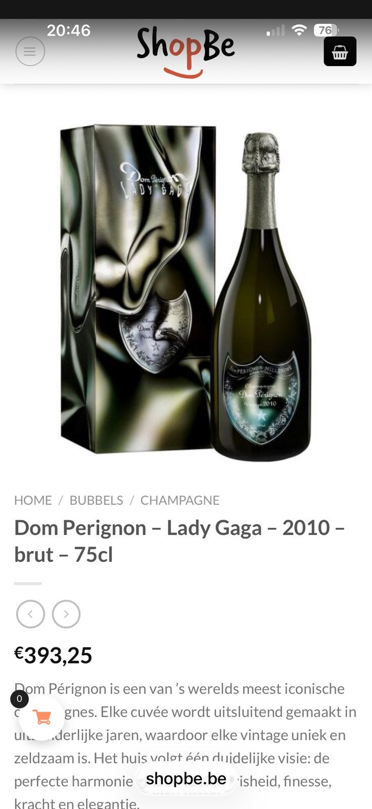 Dom Perignon Vintage Lady Gaga 2010, Verzamelen, Wijnen, Ophalen, Nieuw, Champagne, Vol