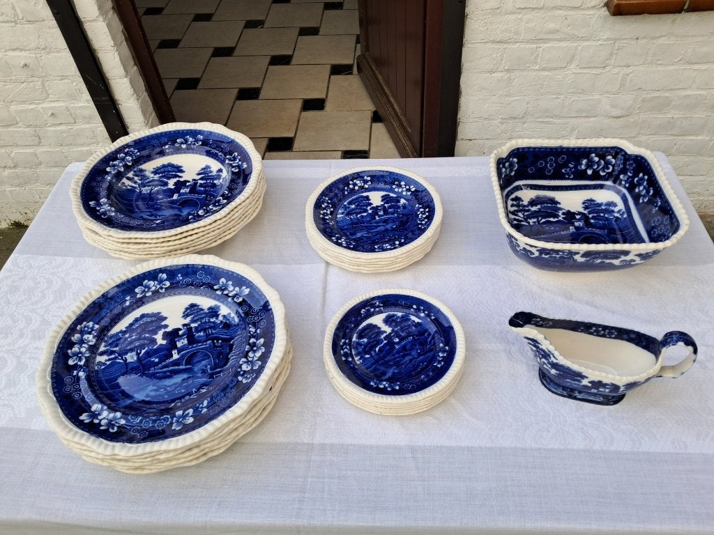 Copeland Spode „Tower” blauwe 28-delige dinerset uit 1936, Antiek en Kunst, Ophalen