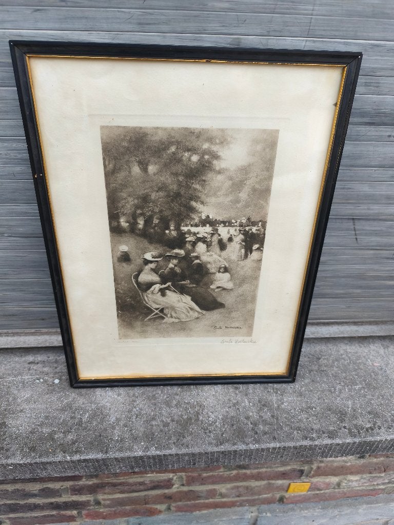 gravure signe emile hoeterickx, Antiek en Kunst, Ophalen of Verzenden, Landschap, Gravure