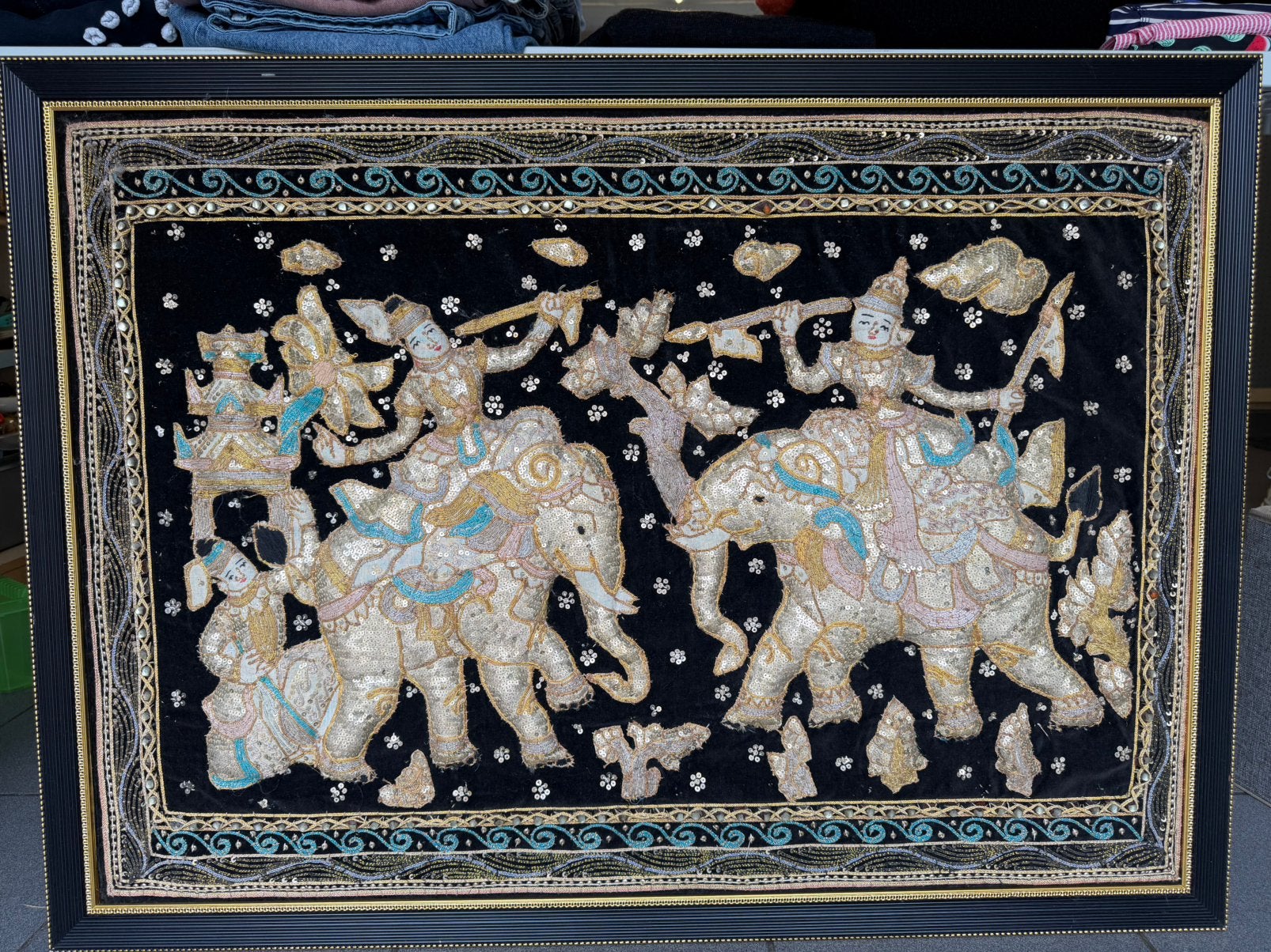 Thailand doek/tapijt gekaderd, Antiek en Kunst, Ophalen