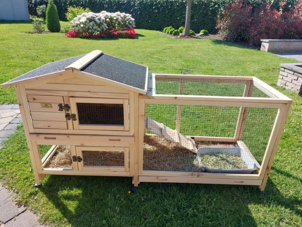 houten konijnenhok met etage, Ophalen, 110 cm of meer, 60 tot 90 cm, Zo goed als nieuw