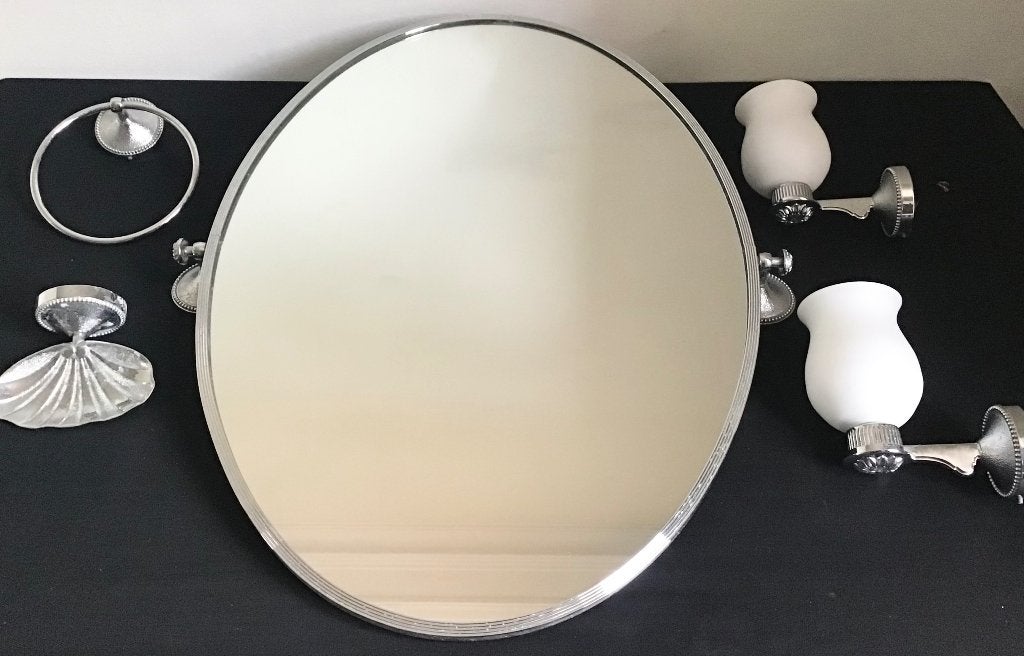 Vintage ovale badkamerspiegel met toebehoren, Enlèvement, Utilisé, Ovale