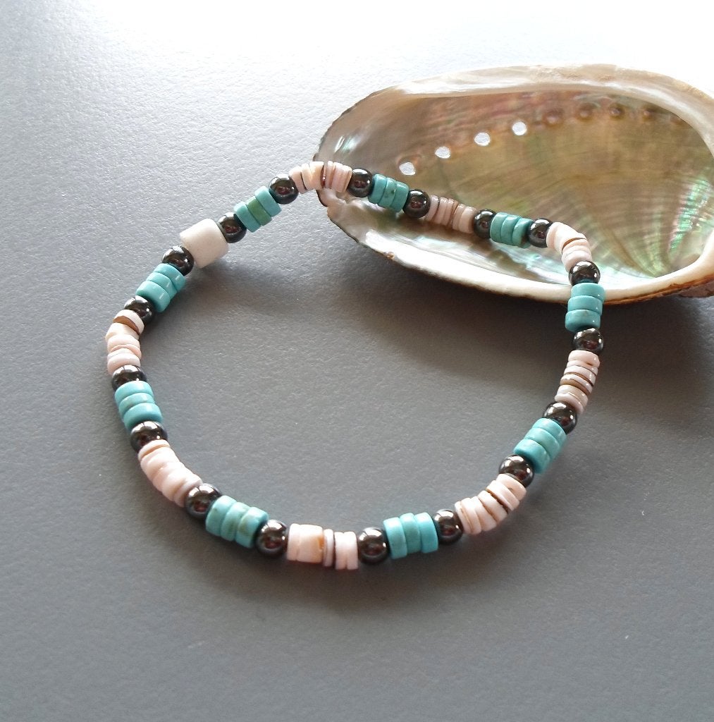 Bracelet amérindien femme en turquoises et nacre Surfeur, Bijoux, Sacs & Beauté, Bracelets, Enlèvement ou Envoi, Avec bracelets à breloques ou perles