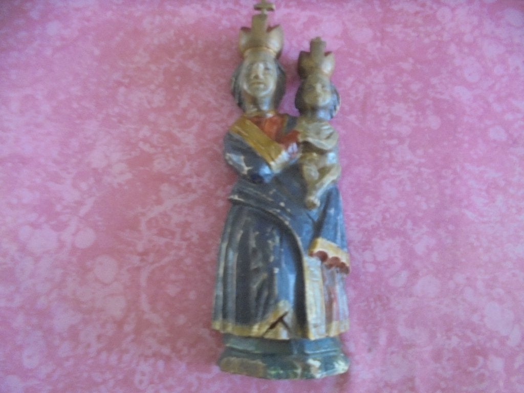 Vierge à l'enfant bavaroise XVIIIème, Autres styles, Bois, Religion, Sculpture sur bois