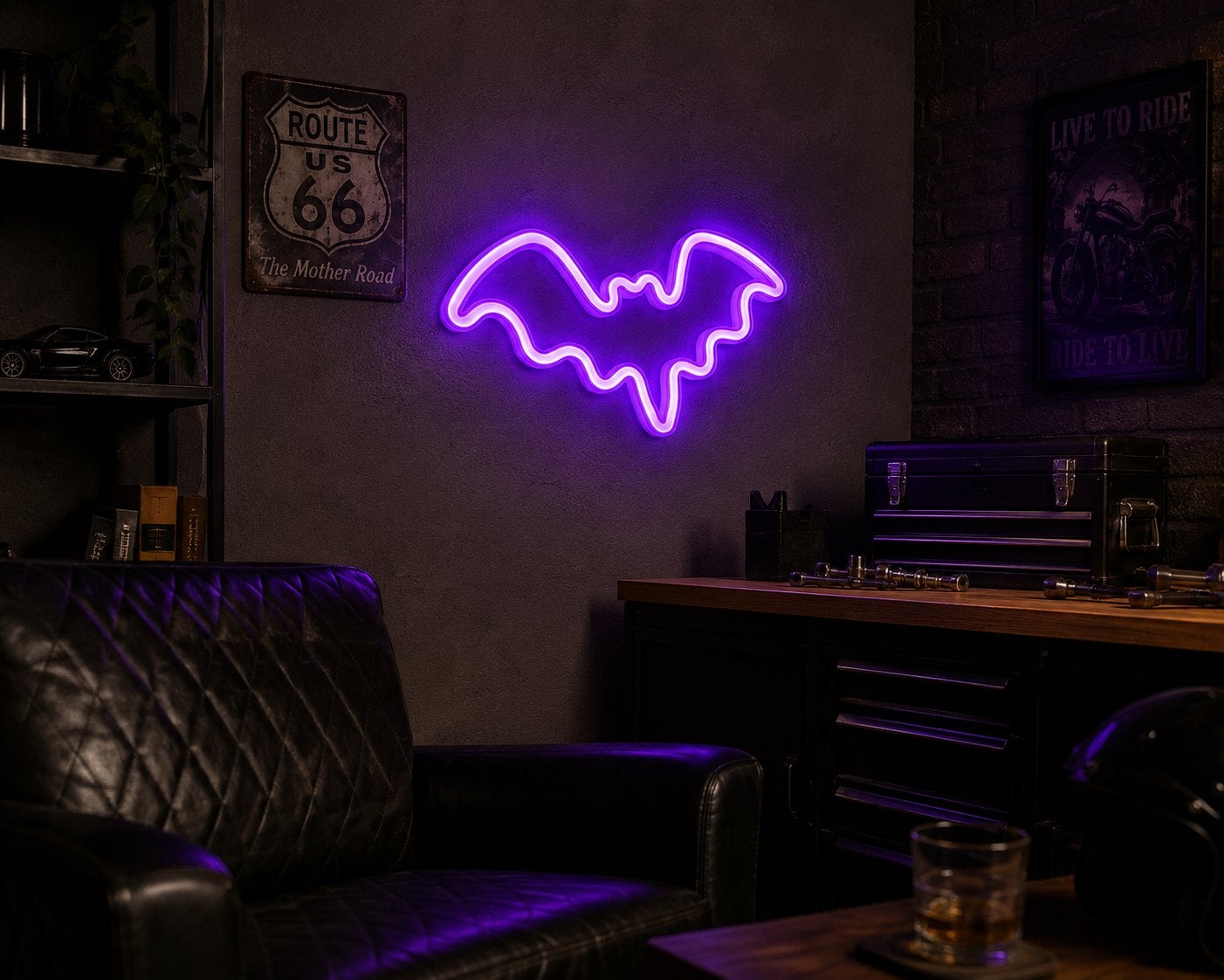 Lampe néon LED chauve-souris - Mancave rétro vintage, Enlèvement ou Envoi, Comme neuf, Panneau publicitaire