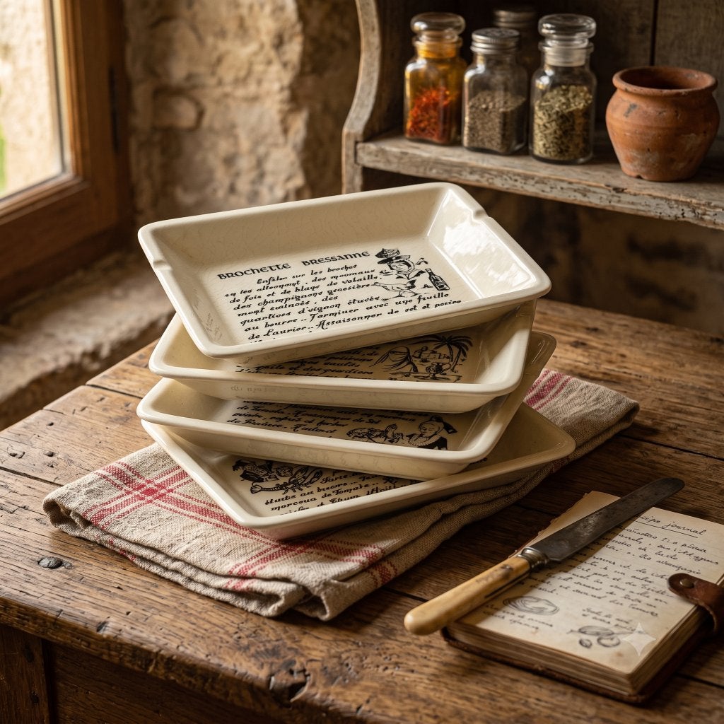 Vintage borden Recepten Aardewerk Crème Bistrot Cuisine, Huis en Inrichting, Keuken | Servies, Overige materialen, Vintage, Ophalen of Verzenden