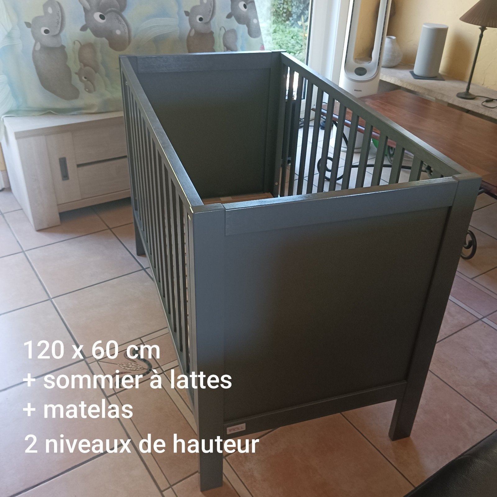 Lit bébé Troll Loft Seal Grey 60 x 120,  matelas Angelcare, Enlèvement, Lit