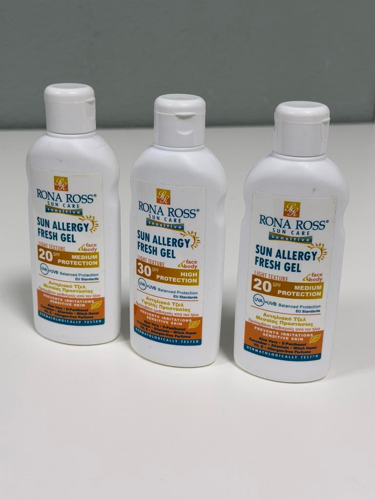 3x écran solaire Rona Ross Sun Allergy Fresh Gel SPF 20/30, Bijoux, Sacs & Beauté, Beauté | Soins du corps, Enlèvement ou Envoi
