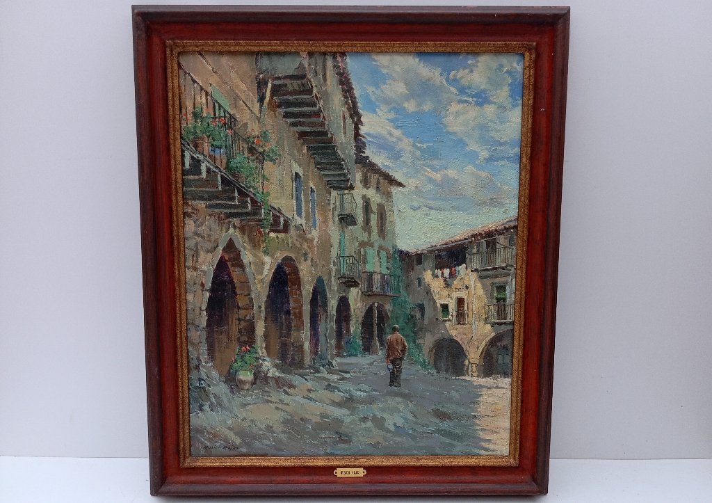 JORDI ROSICH ROJAS SCHILDERIJ SANTA PAU GERONA, Antiek en Kunst, Doek, Ophalen of Verzenden, Gesigneerd, Olieverf