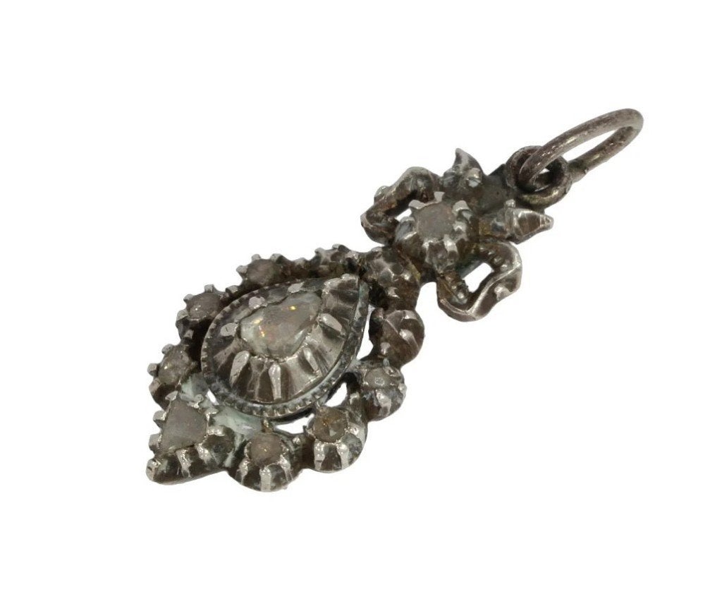 Roosdiamanten antieke zilveren ketting hanger, Ophalen of Verzenden, Hanger, Met edelsteen
