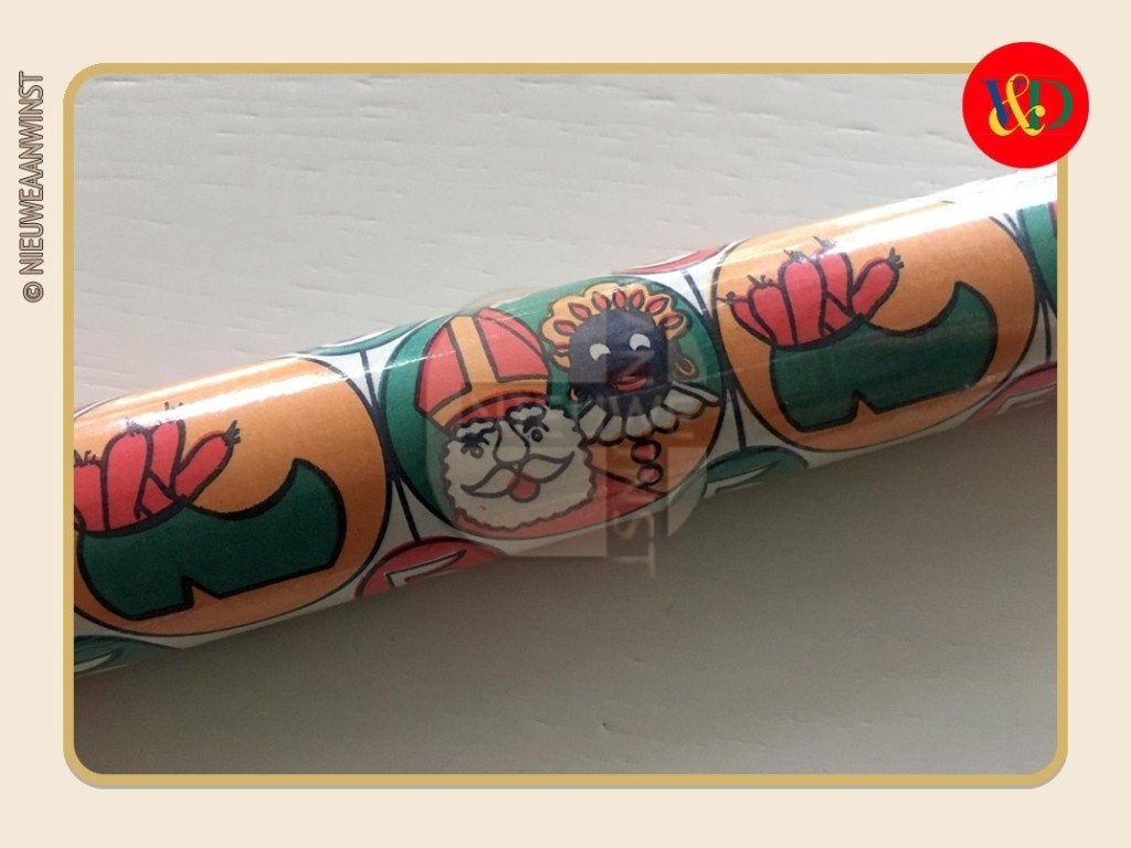 Nostalgische V&D rol inpakpapier - oranje/rood/groen - 250cm, Verzenden, Nieuw