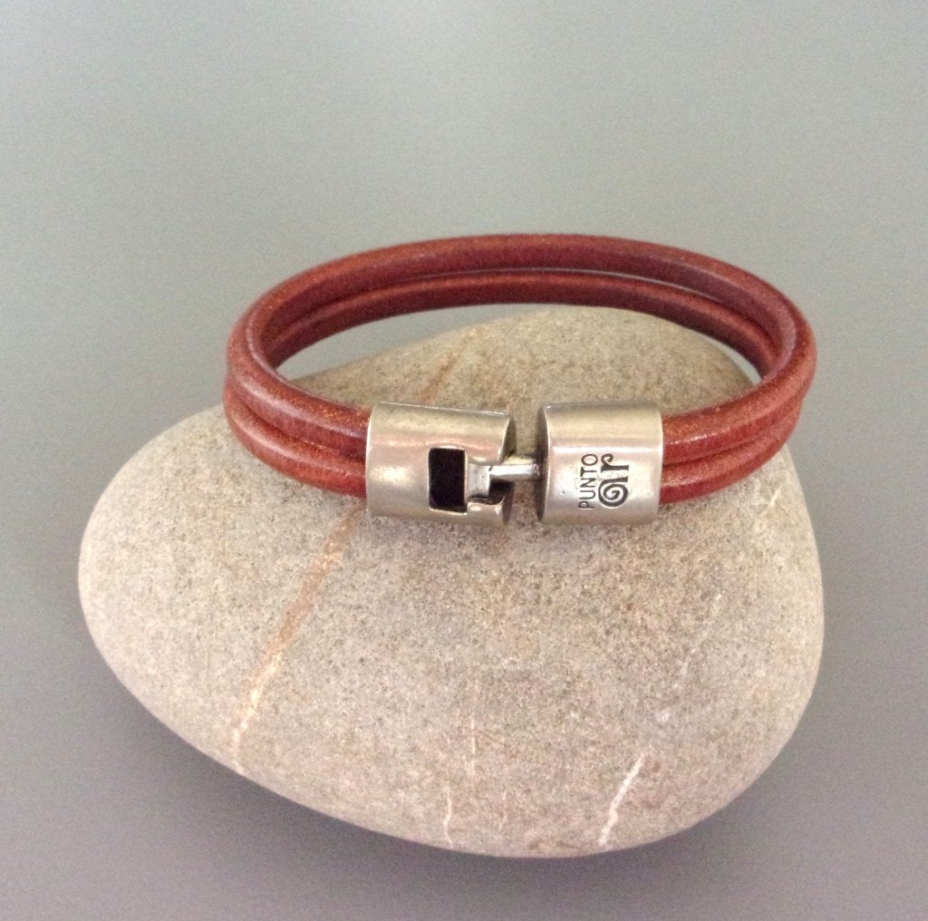 Bracelet en cuir brun pour homme Punto 2 brins de cuir rond, Enlèvement ou Envoi, Comme neuf, Brun, Cuir