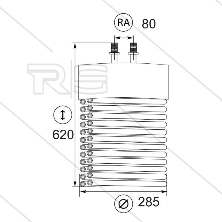 Tecno.mec Verwarmingsspiraal 620mm Dubbellering, Envoi
