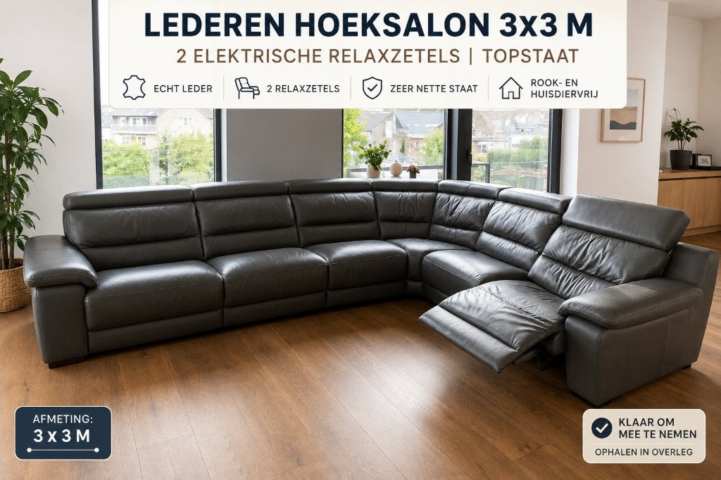 LEDEREN HOEKSALON 3 x 3 METER – ., Huis en Inrichting, Zetels | Zetels en Chaises Longues, Zo goed als nieuw, Vierpersoons of meer