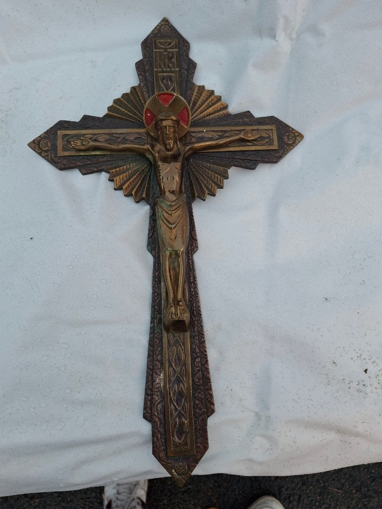 Grand crucifix Laiton 40cm - Pièce rare !, Enlèvement