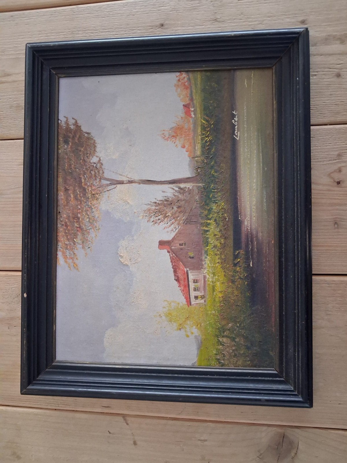 Origineel olieverfschilderij op doek – Landelijk landschap m, Doek, Ophalen of Verzenden, Gesigneerd, Landschap