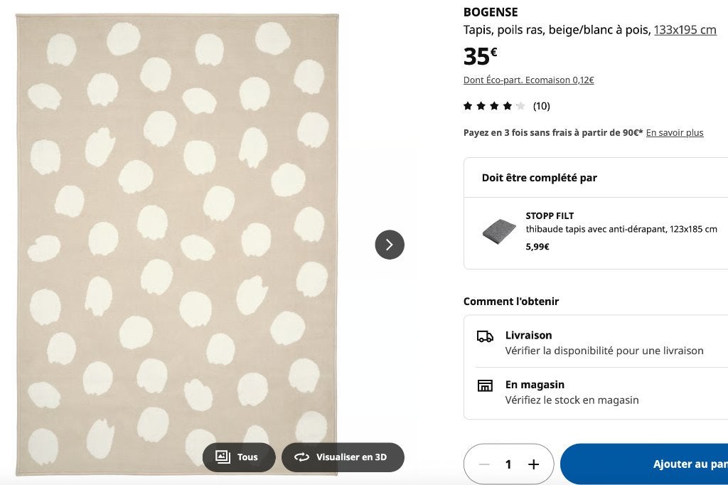Tapis beige/blanc à pois IKEA, Enlèvement