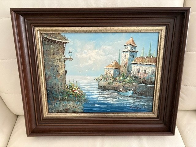 schilderij havenzicht, Antiquités & Art, Enlèvement, Toile