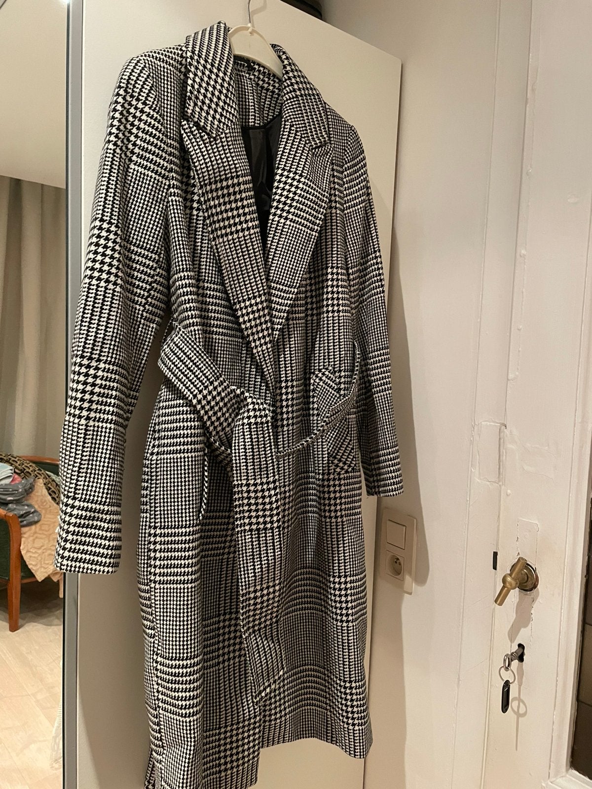 Manteau long a careaux, Kleding | Dames, Jassen | Zomer, Ophalen of Verzenden, Zo goed als nieuw, Wit