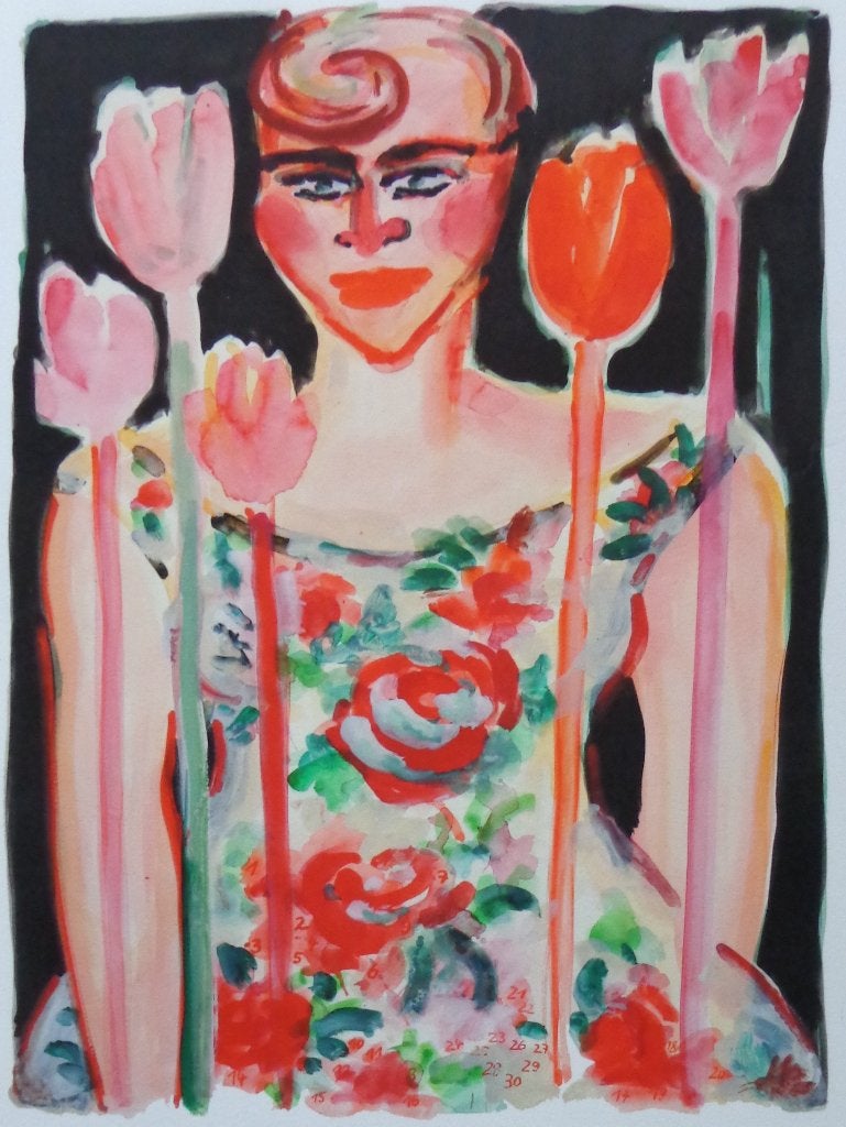 ELVIRA BACH / FLEURIGE DAME / KLEURGICLEE / 40x31cm, Édition limitée, Enlèvement ou Envoi, Portraits et figures, Giclée