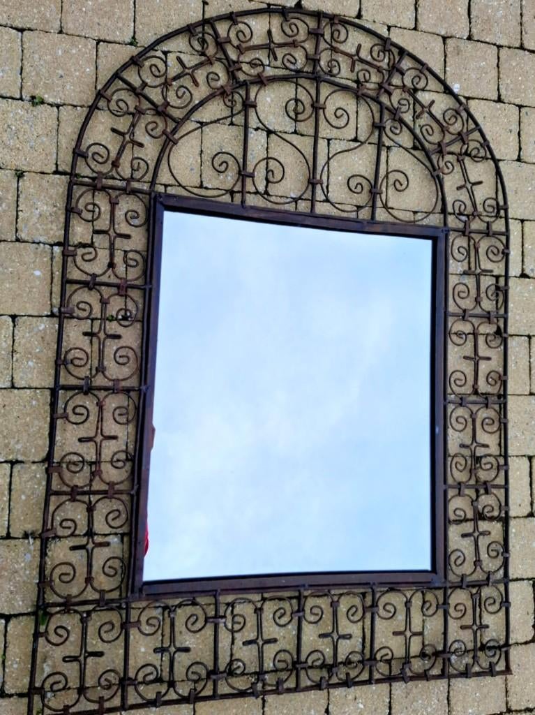 Miroir fer forgé rustique - 70x120 cm - Style industriel, Antiquités & Art, Antiquités | Miroirs, 50 à 100 cm, 100 à 150 cm, Autres formes
