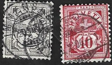 2 Postzegels Zwitserland 1882 Kruis en cijfer (II), Ophalen of Verzenden, Gestempeld