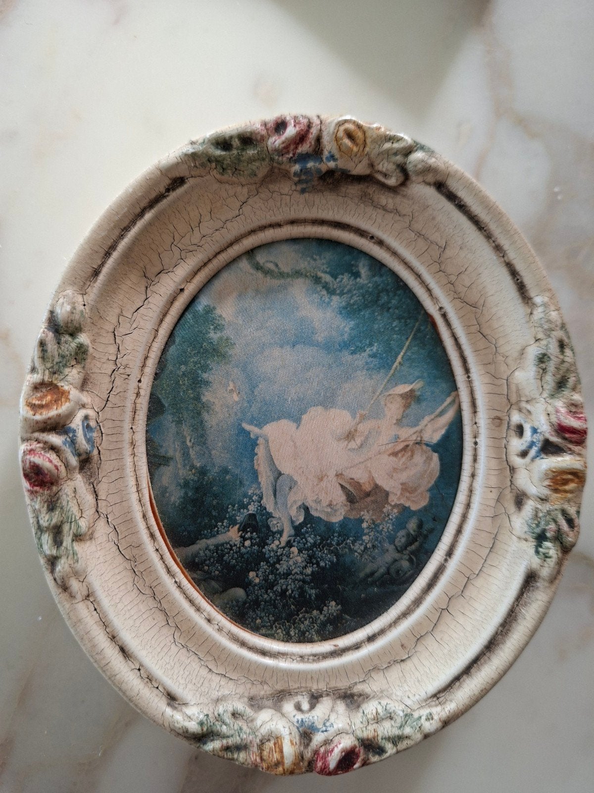Kadertje met stoffen afbeelding, Antiek en Kunst, Ophalen of Verzenden
