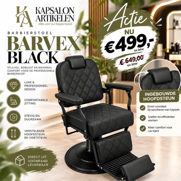 korting Barbierstoel Barvex Black Luxe Barbierstoel Zwart, Huis en Inrichting, Zwart, Overige materialen, Nieuw, Ophalen of Verzenden