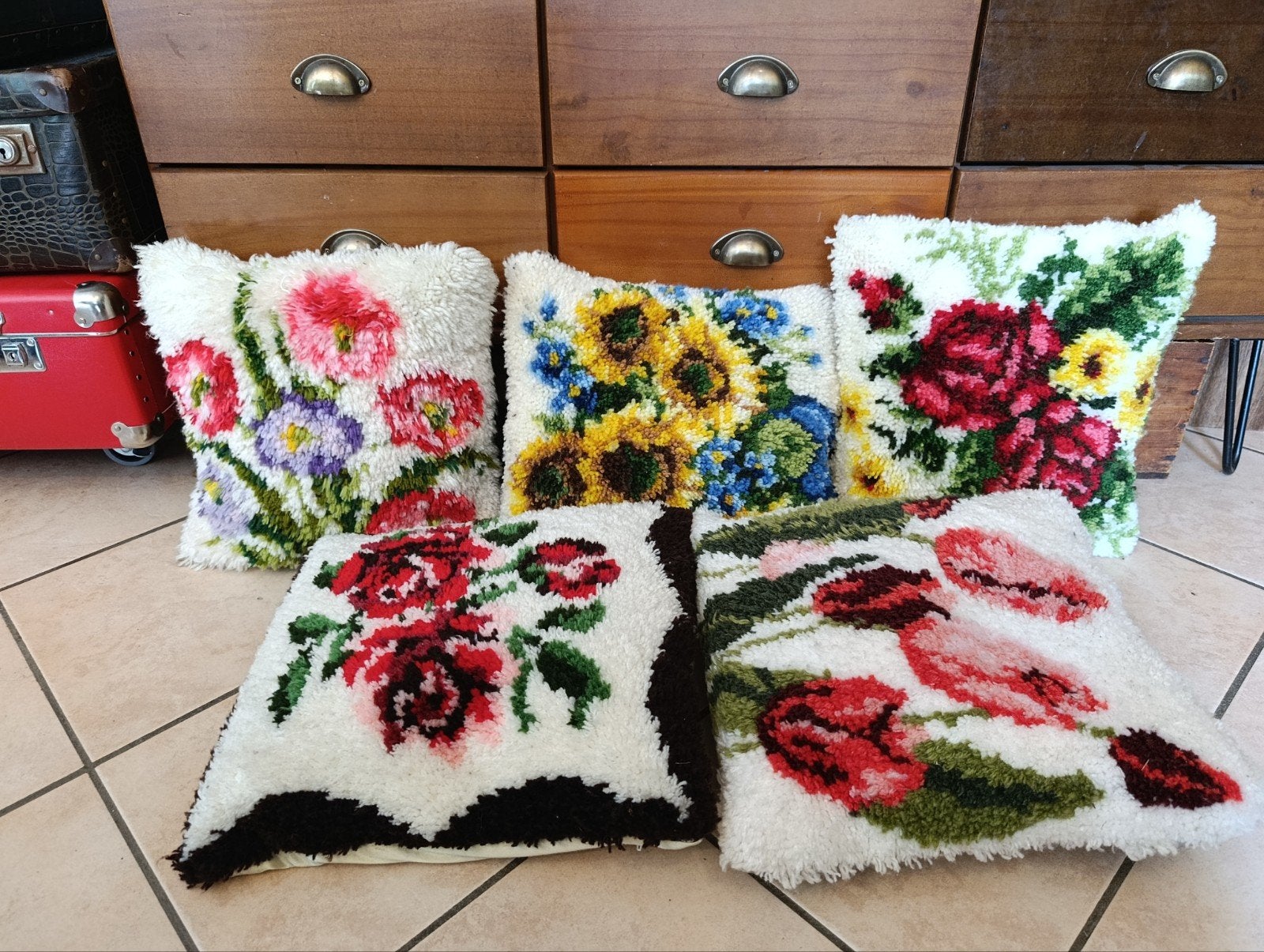 Lot de 5 coussins vintage en laine, Enlèvement ou Envoi