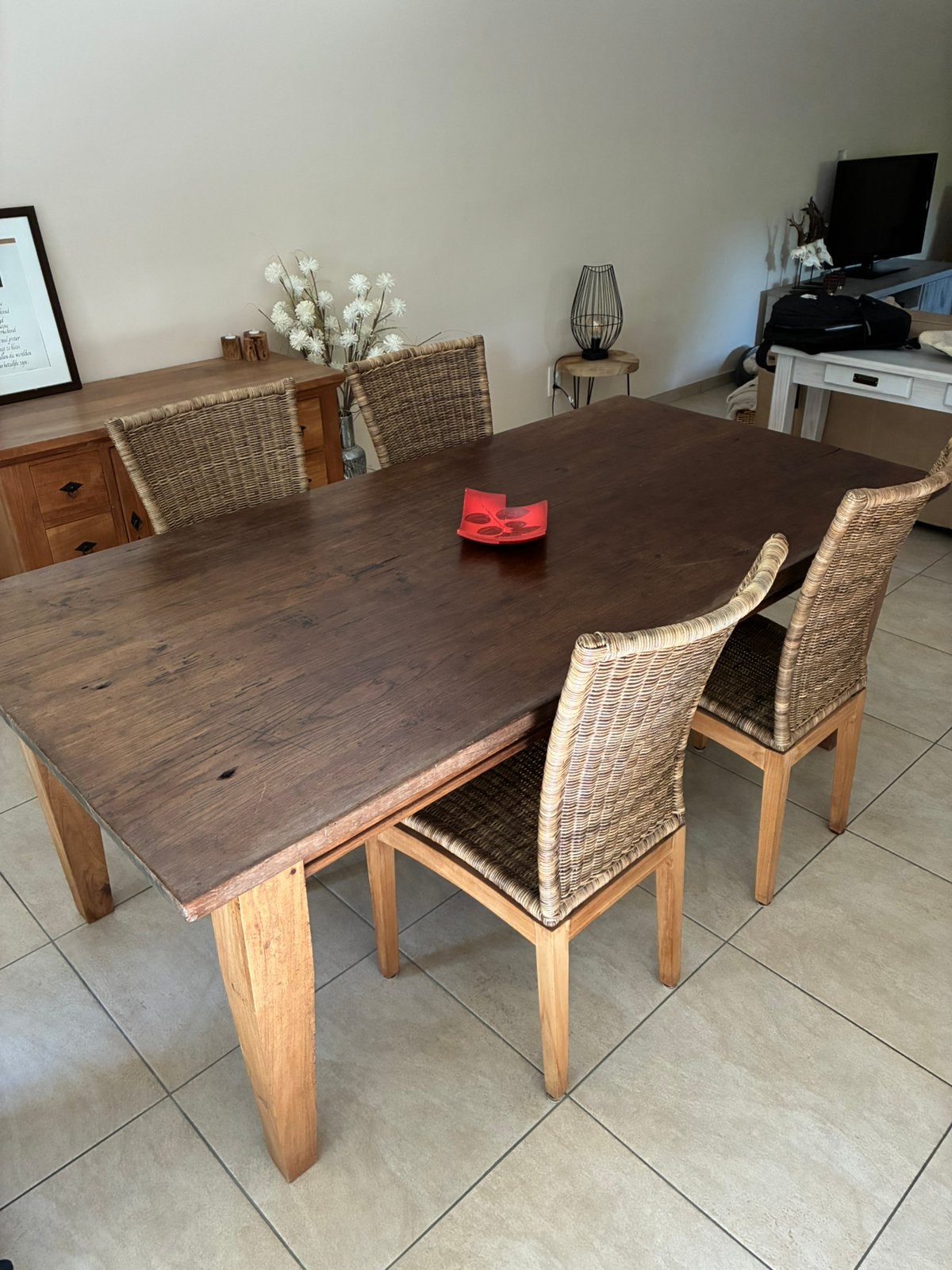 Massief eiken eettafel, Ophalen, Gebruikt, Landelijk, 4 tot 6 stoelen