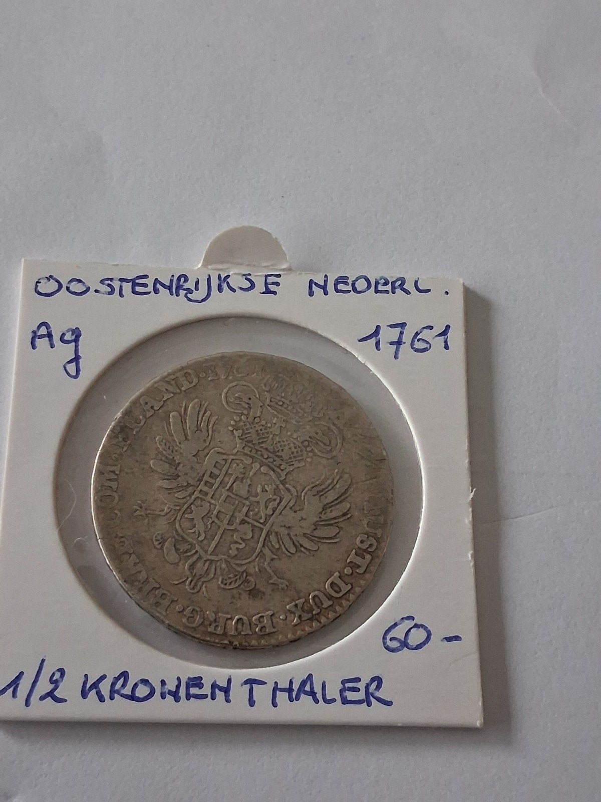 Pays-Bas autrichiens 1/2 kronenthaler 1761 AG SCARCE ! !, Enlèvement ou Envoi