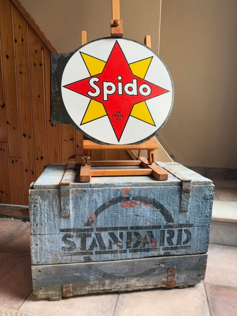 Spido plaqué émaillée double face, Enlèvement ou Envoi, Utilisé, Panneau publicitaire