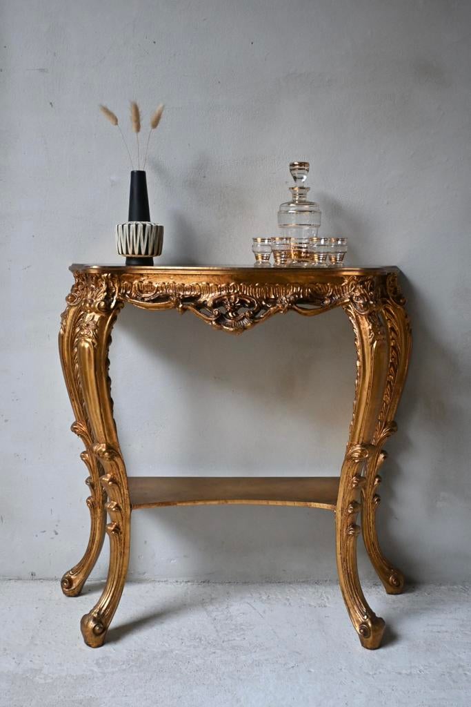 Prachtige Biscottini barok console tafel met bladgoud, Enlèvement, Comme neuf, Biscottini