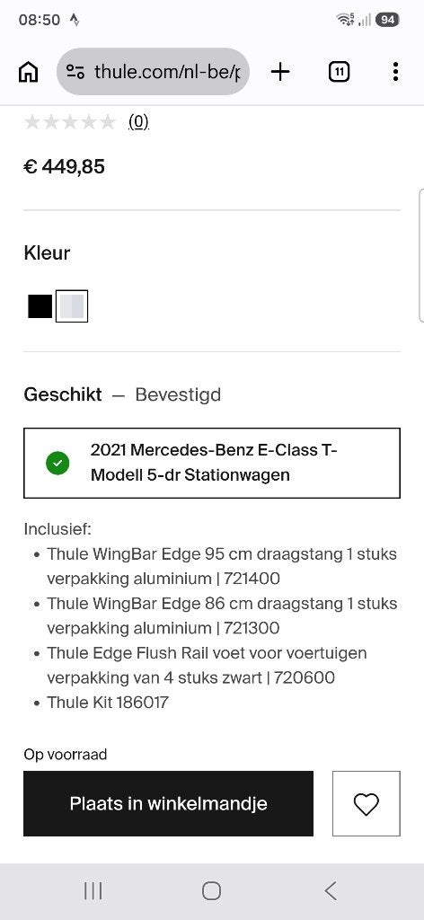 Barres de toit Thule Wingbar Edge 95 cm et 86 cm Mercedes E, Enlèvement, Utilisé