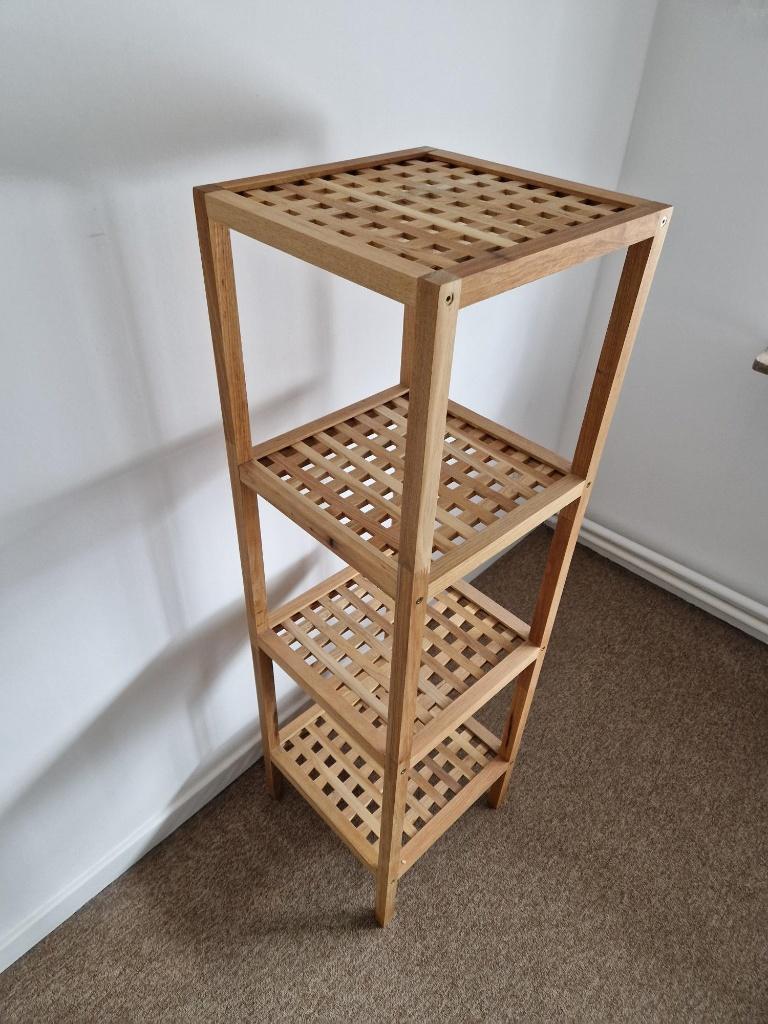 Mooi houten badkamer rek of étagère. H= 120cm L= 35cm x 35cm, Huis en Inrichting, Badkamer | Badkamermeubels, Ophalen, (Half)hoge kast