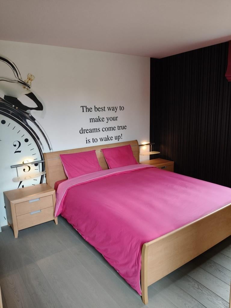 Volledige moderne slaapkamer in beuk fineer, Huis en Inrichting, Slaapkamer | Complete slaapkamers, Zo goed als nieuw, Tweepersoons