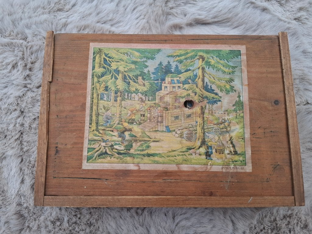 Prachtige vintage DDR houten bouwdoos (1957), Ophalen