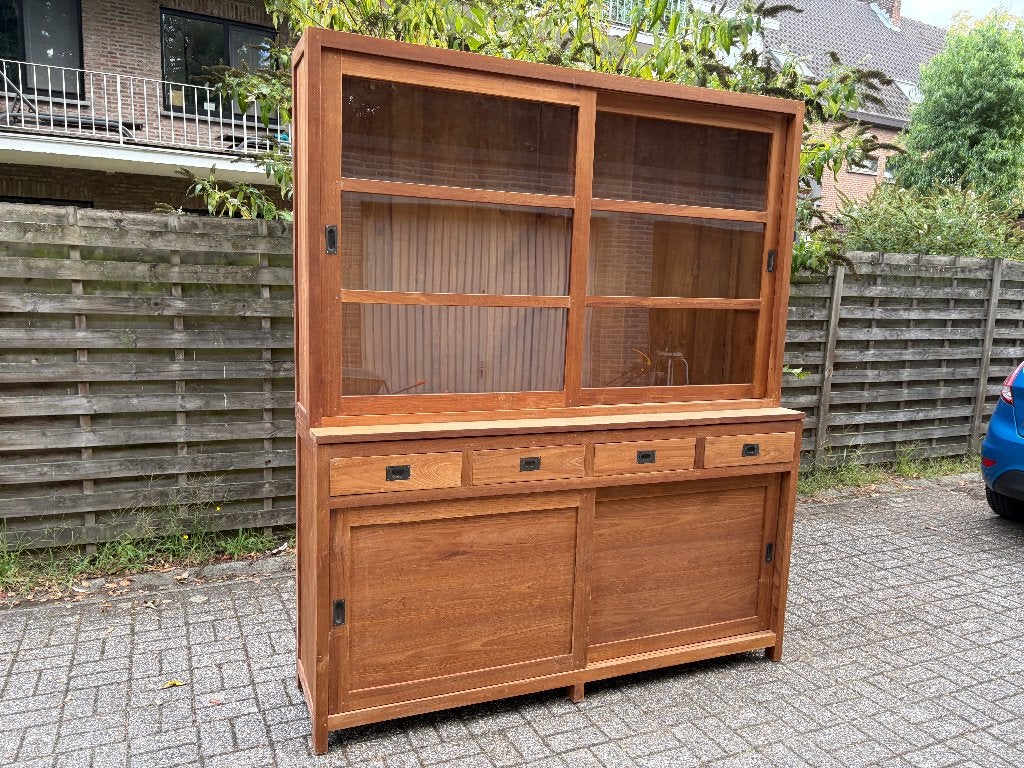 Teak vitrinekast, Ophalen, Gebruikt, 200 cm of meer, 150 tot 200 cm