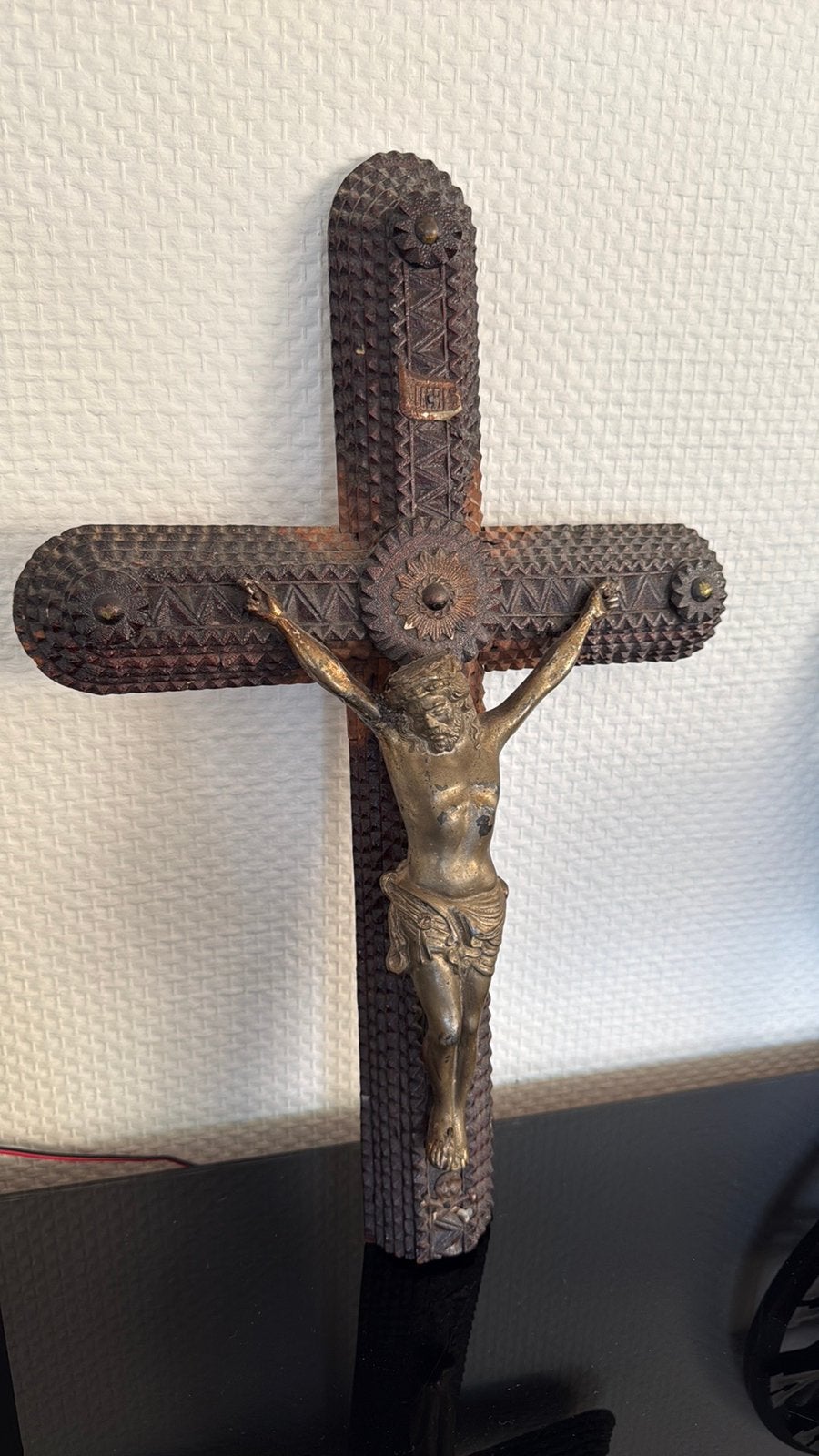 Grand  crucifie tramp Art Naïf, Collections, Enlèvement ou Envoi, Utilisé, Autres types, Christianisme | Catholique