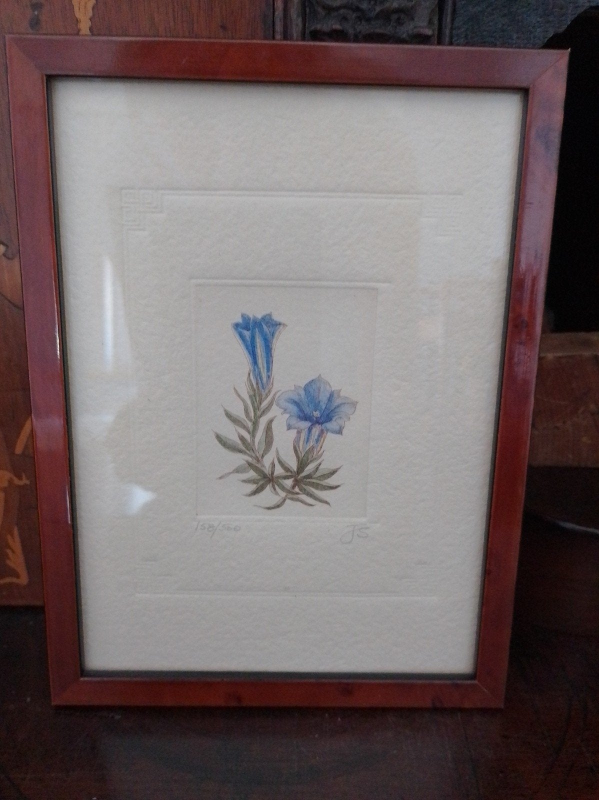 Klein botanisch kleurenetsje, genummerd+initialen, Antiek en Kunst, Kunst | Etsen en Gravures, Ophalen of Verzenden, Gesigneerd