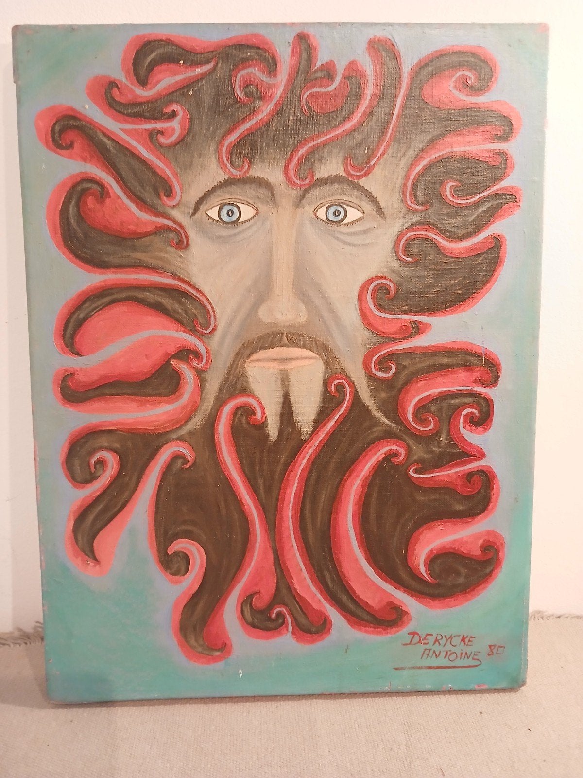 ancienne huile sur toile inspiration cubiste du christ, Antiquités & Art, Textile, Peinture à l'huile, Portrait, Enlèvement ou Envoi